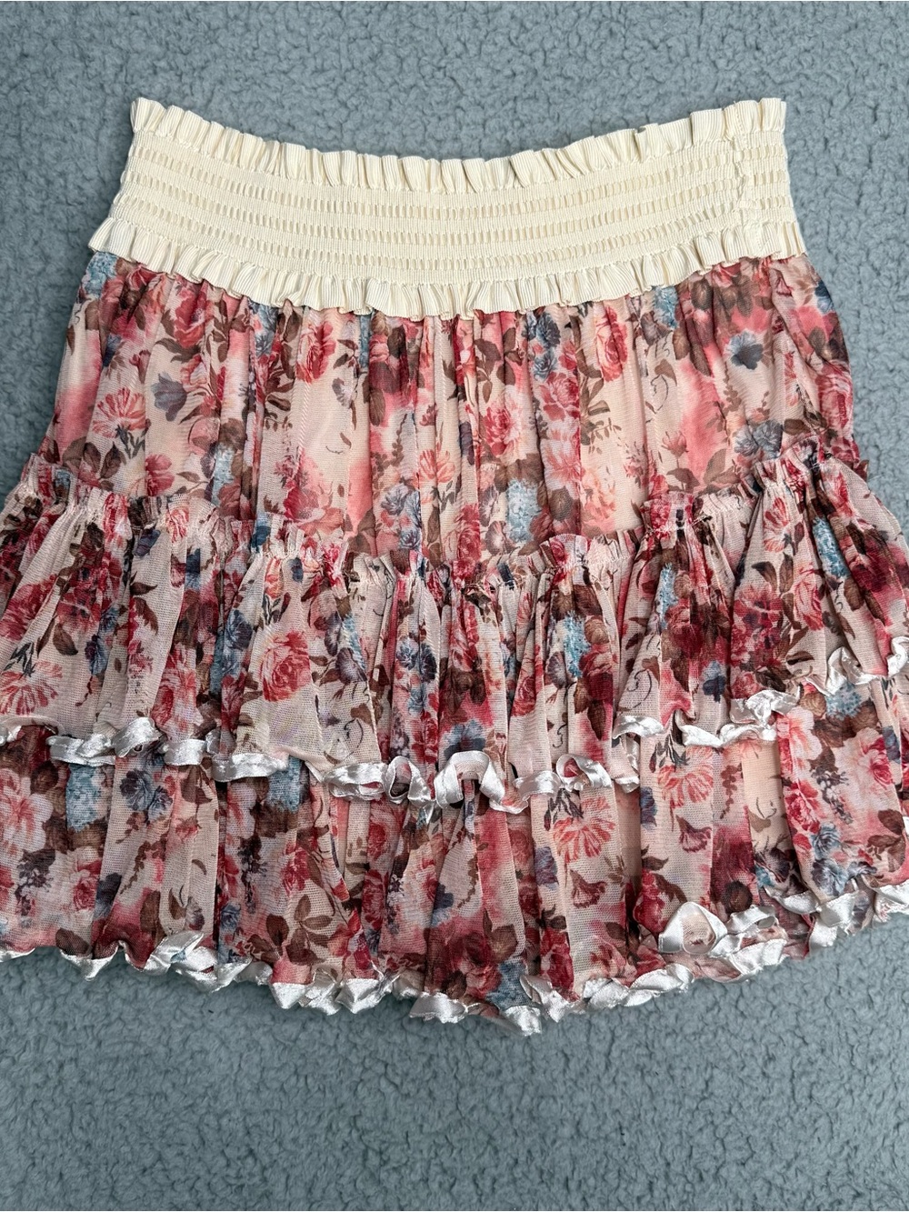Rachael & Chloe pink floral tiered mini skirt cottagecore coquette boho size M